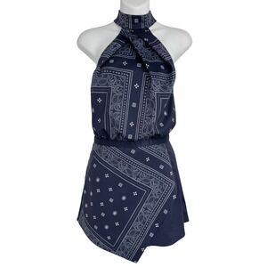 Stylestalker Bandana‎ Print Halter Mini Dress Size Small Navy Built in Shorts